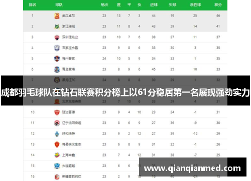 成都羽毛球队在钻石联赛积分榜上以61分稳居第一名展现强劲实力