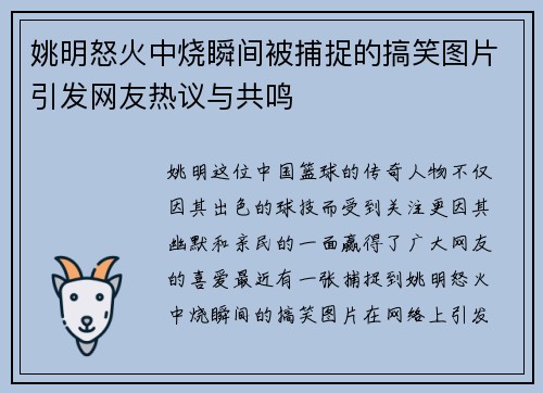 姚明怒火中烧瞬间被捕捉的搞笑图片引发网友热议与共鸣